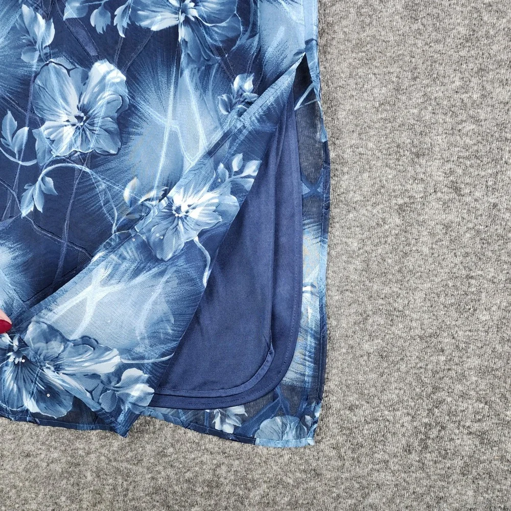 Sag Harbor Maxi Skirt Womens 6P Blue Floral Rhinestone Textured‎ Chiffon Lined